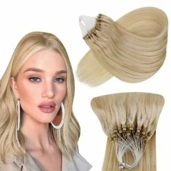 Best Pirce 🔥 Hetto Micro Hair Extensions Real Hair Blonde Micro Beads Hair Extensions #17 Blonde Highlight #23 Medium Blonde Human Hair Micro Ring Hair Extensions 18 Inch 50 Strands 50g ⭐