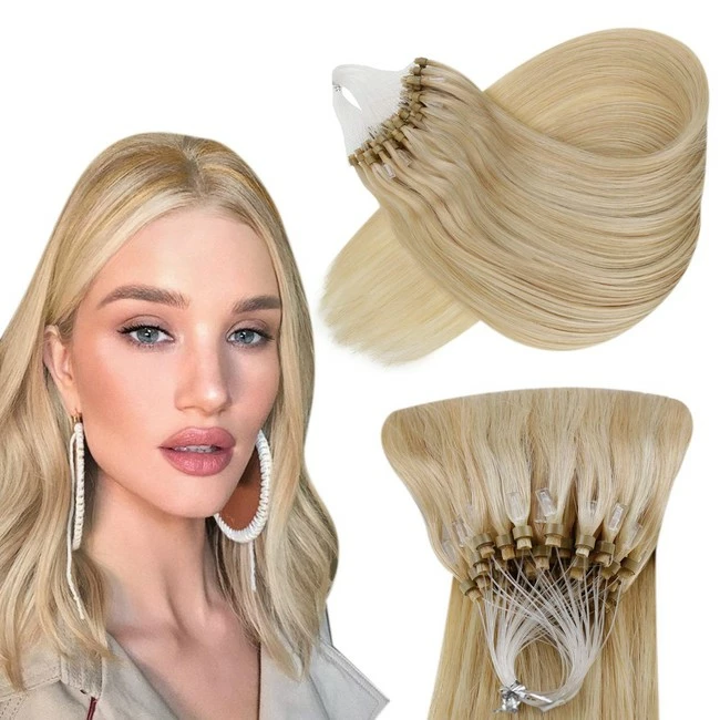 Best Pirce ๐ฅ Hetto Micro Hair Extensions Real Hair Blonde Micro Beads Hair Extensions #17 Blonde Highlight #23 Medium Blonde Human Hair Micro Ring Hair Extensions 18 Inch 50 Strands 50g โญ