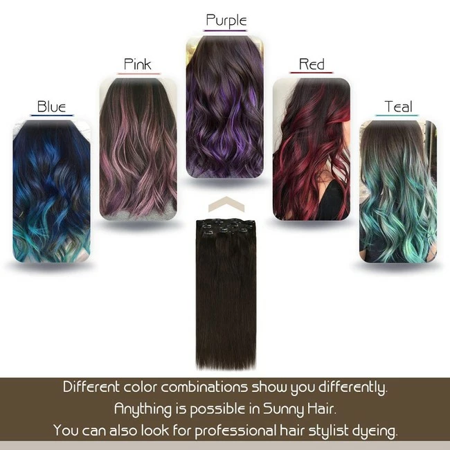 Outlet ⌛ Sunny Hair Store Sunny Brown Clip On Hair Extensions 24 Inch Brazilian Human Hair Color #2 Darkest Brown Clip In Extensions Natural Hair Soft Smooth Full Head Set 7pcs 120g 😀 - Image 2