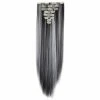 Promo 🎉 LHFLIVE 👩 Womens 18 Clips 8pcs Full Head Hair Extensions 26 Inch Long Straight Natural Black Mix Silver Grey Hairpiece 😀