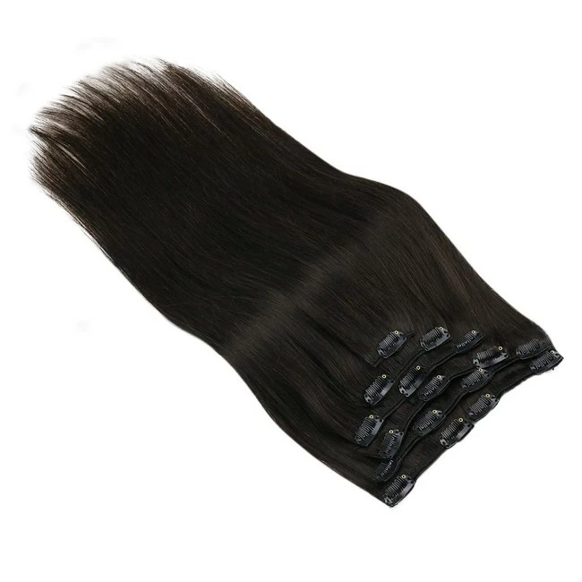 Outlet ⌛ Sunny Hair Store Sunny Brown Clip On Hair Extensions 24 Inch Brazilian Human Hair Color #2 Darkest Brown Clip In Extensions Natural Hair Soft Smooth Full Head Set 7pcs 120g 😀 - Image 4