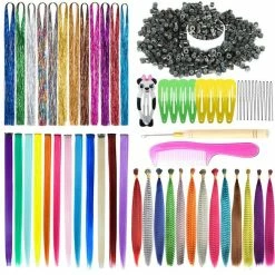 New 🧨 SHUOHAN 36Pcs Colored Hair Contains 12Pcs Tinsel Hair 12Pcs Clips Hair 12Pcs Synthetic Feather Hair Extensions Kit For 👩 Women Or Kids100Pcs Hair Beads 18Pcs Hair Clips 1Pcs Crochet Hook 1Pcs Comb 🎉