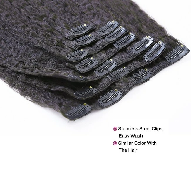 Wholesale ๐ Lacerhair Afro Kinkys Coarse Clip-in Human Hair Extensions For Black ๐ฉ Women Remi Brazilian Natural Color Full Head 7Pcs 120Gram With 17 Clips KS 20 Inch ๐ - Image 5