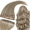 Promo 🎁 RUNATURE Hair Extensions Clip In Human Hair,50g 3PCS 18 Inch Ash Brown With Platinum Blonde Hair Clip In Extensions Human Hair Remy Double Weft Clip In Hair Extensions For 👩 Women ✨
