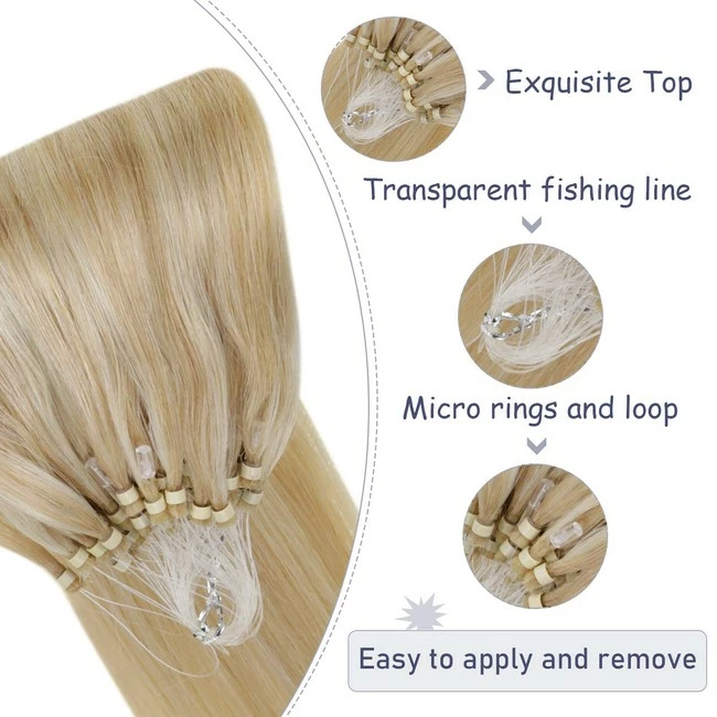 Best Pirce ๐ฅ Hetto Micro Hair Extensions Real Hair Blonde Micro Beads Hair Extensions #17 Blonde Highlight #23 Medium Blonde Human Hair Micro Ring Hair Extensions 18 Inch 50 Strands 50g โญ - Image 3