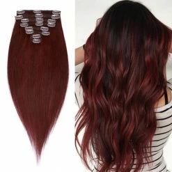 Cheap ⭐ S-noilite 20inch Clip In Extensions Human Hair 8 Pieces 105g Full Head Clip In Natural Human Hair Extension Wine Red Grade 7A Thick Straight Clip On Real Remy Hair Ombre #99J 👍