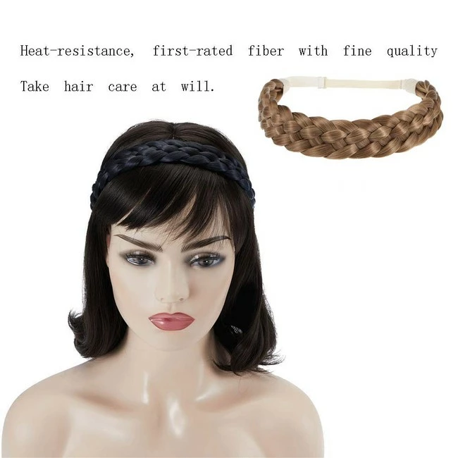 Buy ๐ TOECWEGR 5 Strands Synthetic Hair Braided Headband Wig Classic Thick Wide Braided Elastic Multicolor Silk Headband Ladies Beauty Headdress (1B) ๐งจ - Image 4