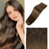 Flash Sale 🎉 UGOTRAYS 70grams 20In Medium Brown Clip In Hair Extensions 8A Grade Ombre Full Head Long Straight 100% Human Hair In Extensions 70g7PCS(20In#4) ⌛