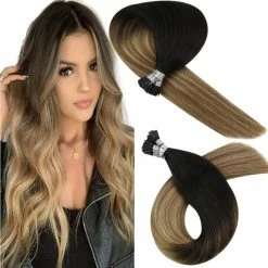 New 🧨 YoungSee I Tips Hair Extensions Human Hair 18inch Pre Bonded Human Hair I Tip Extensions Balayage Darkest Brown To #6 With #27 Blonde I Tip Fusion Hair Extensions Human Hair 1g/s 50strands ❤️