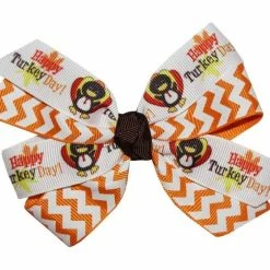 Best Pirce 🌟 WEBB DIRECT2U WD2U 👧 Girls Chevron Happy Turkey Day 👪 Thanksgiving Harvest Hair Bow Alligator Clip 😀