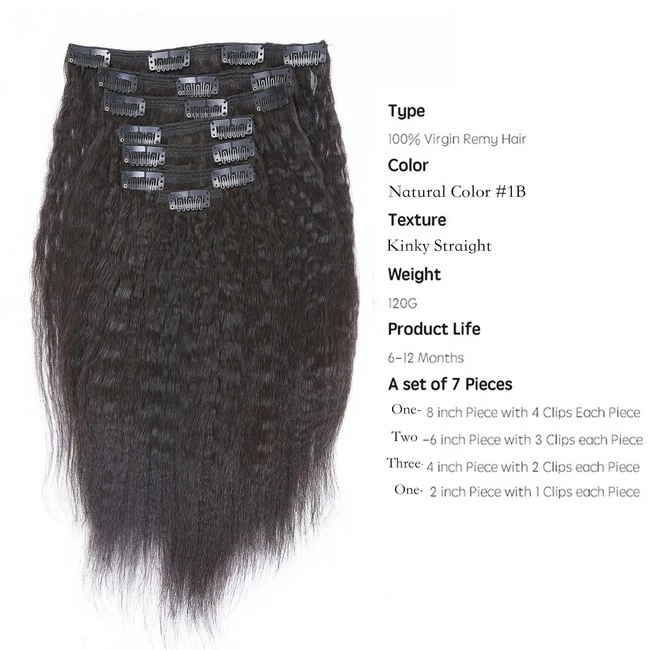 Wholesale ๐ Lacerhair Afro Kinkys Coarse Clip-in Human Hair Extensions For Black ๐ฉ Women Remi Brazilian Natural Color Full Head 7Pcs 120Gram With 17 Clips KS 20 Inch ๐ - Image 3