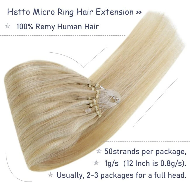 Best Pirce ๐ฅ Hetto Micro Hair Extensions Real Hair Blonde Micro Beads Hair Extensions #17 Blonde Highlight #23 Medium Blonde Human Hair Micro Ring Hair Extensions 18 Inch 50 Strands 50g โญ - Image 2