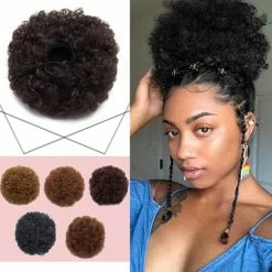 Deals 🌟 Hairro Synthetic Curly Afro Puff Drawstring Ponytail Short Kinky Curly Hair Bun African American Updo Hair Wrap With Combs 4A Brown 🧨