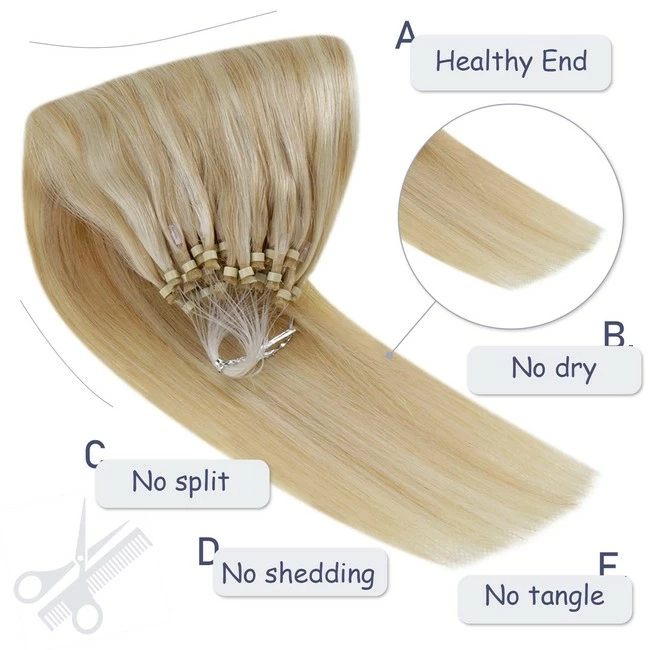 Best Pirce ๐ฅ Hetto Micro Hair Extensions Real Hair Blonde Micro Beads Hair Extensions #17 Blonde Highlight #23 Medium Blonde Human Hair Micro Ring Hair Extensions 18 Inch 50 Strands 50g โญ - Image 4