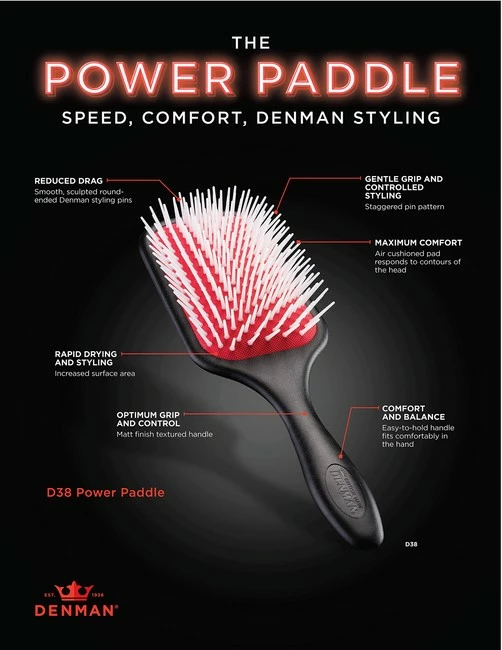 Promo 💯 Denman Power Paddle Hair Brush For Fast And Comfortable Detangling And Blow Drying D38, Red & Black 👍 - Image 2
