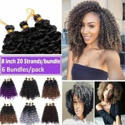 Buy ✔️ Hairro 8 Inch Marlybob Crochet Hair Braids Afro Jerry Curl Synthetic Hair Bundles Extensions Ombre Water Wave Twist Hair Weave For Afrcian American 👩 Women 6 Bundles/Pack Black To Silvery Grey 👍